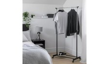 Single Clothes Rail Black & Chrome Heavy Duty Garment Rack Hanging Rail Wardrobe