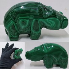 Malachite Carved Green Healing Rock Mineral Hippo Statue Figurine Rough 320g 