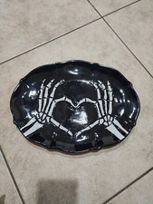 Spooky Halloween Bone Hand Black Heart Platter