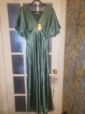 BIBA Green Satin Maxi Dress