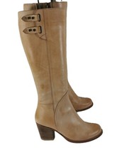 Ted & Muffy (Duo) Knee Length Tan Beige Boots Distressed Leather EU 38  UK 5