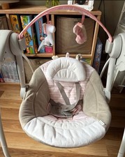 baby musical swing chair. Pink and grey, with butterfly and unicorn. 