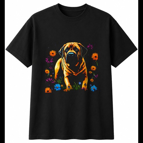 Mastiff with flowers dog - mastiff, lover