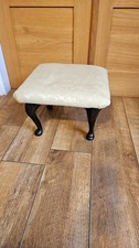 Vintage Queen Anne Style Footstool Pale Gold Paisley Edwardian