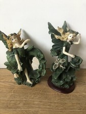 Pretty Green Flower Fairies Fairy Figurines MIrror Butterfly Whimsy