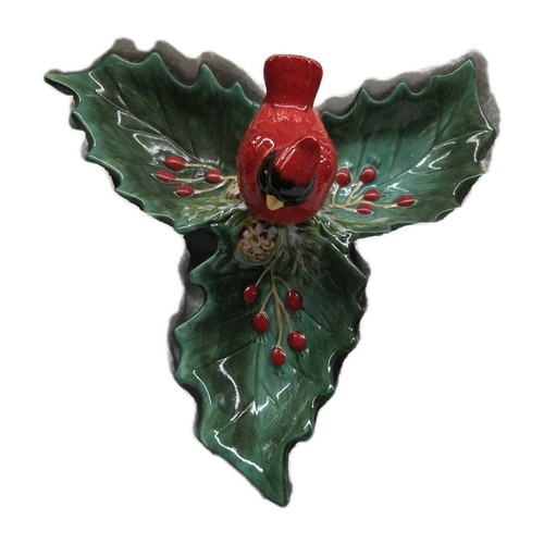 Ceramic cardinal holly 3 - ceramic,