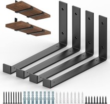 ASelected 4x Heavy Duty Shelf Brackets 5mm Thick Metal 225x110mm Black