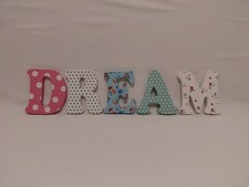 Vintage NEXT Wooden DREAM Letters Pink Rose Flowers Wall Hanging Decoration