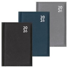 2026 Diary A5 Faux Leather Day Per Page Daily Planner Organiser Black Navy Grey