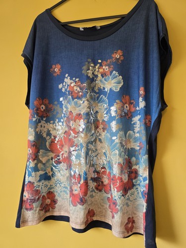 Blue floral top silver - floral,