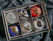 Hand Painted Glass Baubles 6 in pack Christmas Tree Decorations 80 mm 8cm