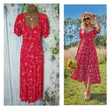 New Roman Red Floral Tea Dress
