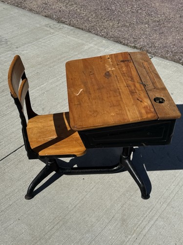 Antique wooden school desk - wooden,