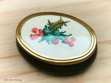 Framecraft Needlepoint Christmas Holly-9cm-Vintage Trinket/Pill/Snuff Box-202