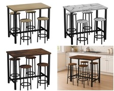5Pc Bar Table & Stools Set Home Kitchen Dining Breakfast Industrial Furniture
