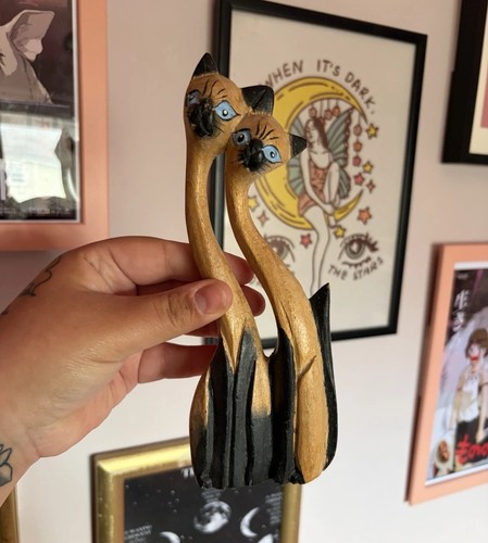 Hand carved wooden double cat - wooden,