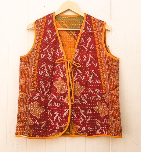 Vintage reversible kantha vest - vintage,