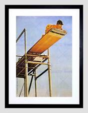 PAINTING PORTRAIT DIVE BOARD BOY FEAR HEIGHT POOL SWIM FRAMED PRINT B12X12486