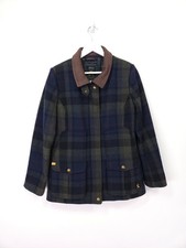 Joules Jacket Size 14 Blue Green Check Wool Blend Field Coat Hunting Country