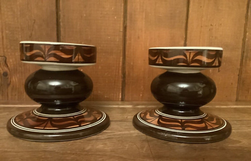Pair brown jersey pottery - of,