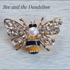 Bumble Honey Queen Bee Enamel Brooch With Rhinestone Crystals & Imitation Pearl