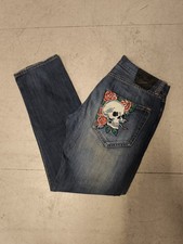Ed Hardy By Christian Audigier Jeans Distressed Embroidered Skull Rose Men's W34