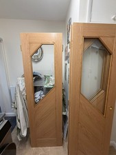 OAK VENEER AND GLASS SET OF 4