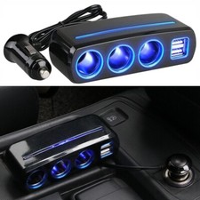 3 Way 12V Car Cigarette Lighter Socket Dual USB Charger Splitter Power Adapter