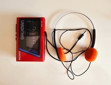 New Red Sony Walkman wm-22 + Sony Headphones MDR 005 fully working Collectable
