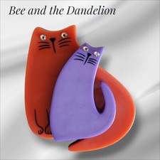 Modern Acrylic Cat And Kitten  ~ 2D Layered Contemporary Brooch