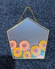 Hand-Painted Small Wall Mirror - Sunflowers Design, Vintage Style With Chain