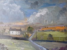 English countryside scene - scene, oil
