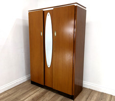 DOUBLE WARDROBE Albro Furniture MidCentury Teak Mirror 2 Hanging Rails Top Shelf