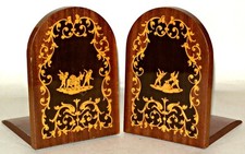 Wooden Folded Bookends with Cherub Design, Silver Coloured Hinges