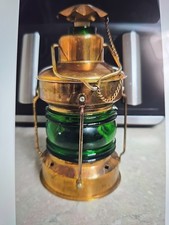 Vintage Brass Nautical Decanter Bottle with Green Glass – Ship Lantern Style