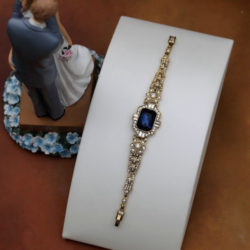 Gold art deco bracelet - deco, blue