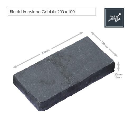 Black limestone cobble setts - black,
