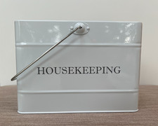 Cleaning caddy white vintage Housekeeping storage basket with handle.