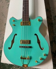 4 Strings Bondi Blue Semi-hollow Body Electric Bass Guitar with Golden Hardware