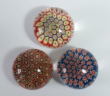 Vintage handmade millefiori art glass paperweights x 3
