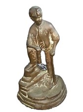 Vintage Brass  Coal Miner  Figure With Lamp And Pick Approximately 6 Inches