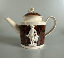 Rare Creamware Late 18thC Teapot Commemorating Admiral Lord Rodney Mottled Slip
