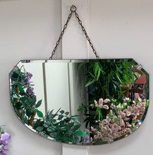 VINTAGE ANTIQUE ART DECO FRAMELESS BEVEL EDGE WALL MIRROR CROWN CLASPS 20"x 12"