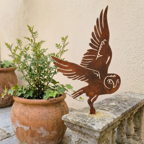 Rusty metal owl ornament - metal,