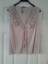 Zara Sleeveless Tie Front Top Ribbed & Ruffle Bnwot Size M