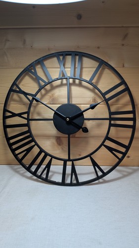 Large metal black wall clock - black,