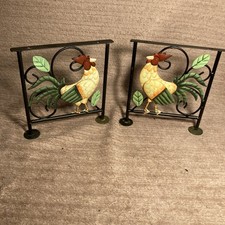 Wrought Iron Hand Painted Rooster Themed Shelving Ends Home Decor