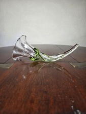 Antique Art Nouveau Glass Epergne Trumpet With Green Trail Applique 