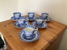 Cauldon England Blue and White 6 Cups and Saucers Vintage Bone China England
