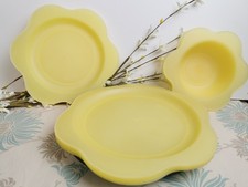 Vintage Picnic Yellow Plates Bowls Set of 18 Plastic Style Floral Shaped